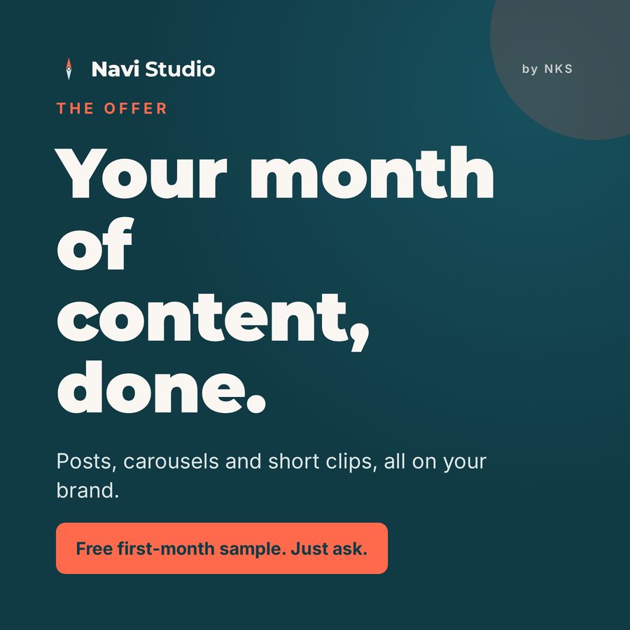 Sample post presenting the Navi Studio offer
